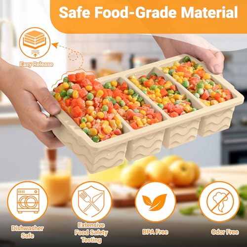 Image of Silicone Freezer Molds for Soup with Lid, 1-Cup & 2-Cup Large Ice Cube Trays Food Storage Containers for Meal Prep, Freeze 500mL /250mL /125mL Portions - 2 Pack