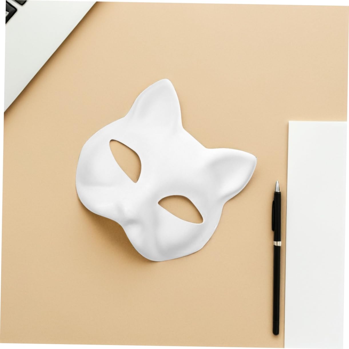 FOMIYES 5Pcs DIY White Cat Masks - Blank Paintable Pulp Animal Masks for Masquerade Halloween, Cosplay, Costume Party Favors - Image 4