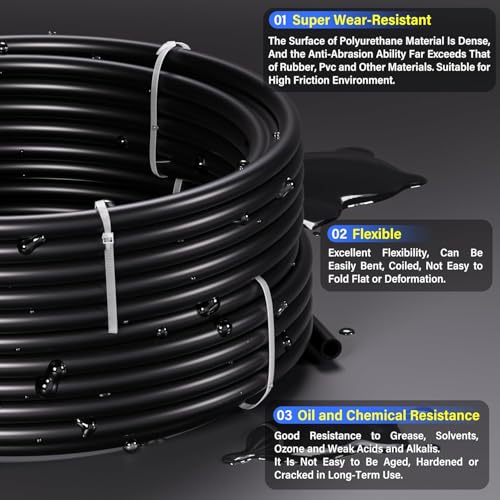Image of TAILONZ PNEUMATIC Black 3 /8 Inch OD 16 Meter 50ft PU Polyurethane Air Tubing Kit Pipe Hose Air Line Tubing Air Hose Fittings Push to Connect Fittings(27PCS)