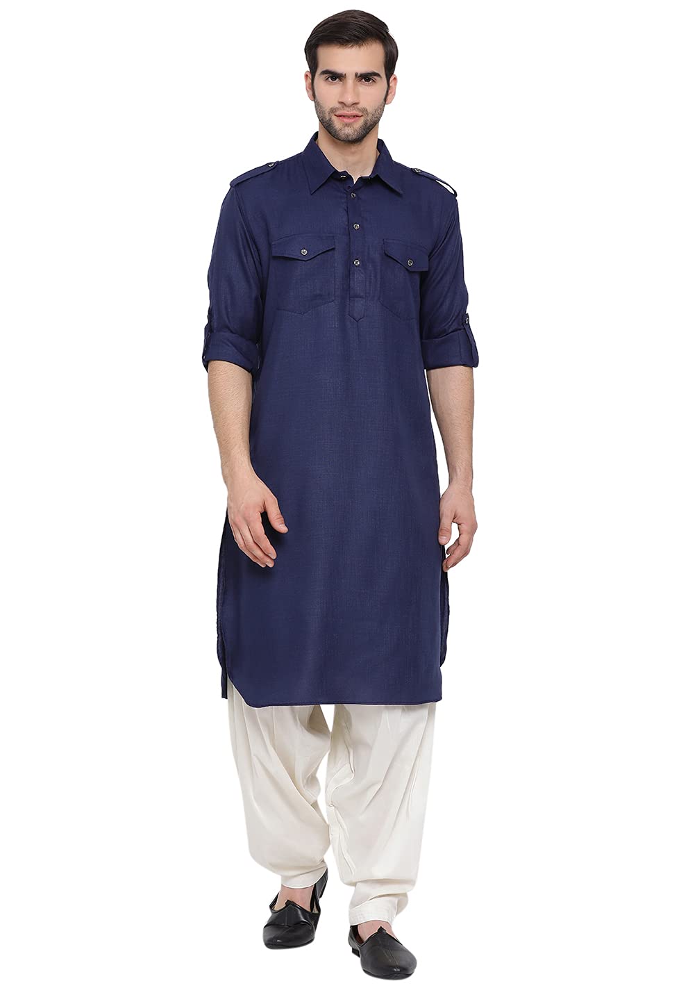 Men's Cotton Blend Pathani Kurta Set || Stylish Pathani Style Kurta with Roll Up Sleeves and Relaxed Fit Patiala Salwar
