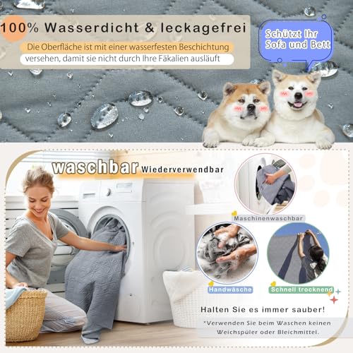 GYURO 100% wasserdichte Hundedecke-Beidseitig verfügbar und weich Hundematte für großeund kleine Hunde,Schutz für Sofa & Bett& Auto - in der Waschmaschine waschbar (Grau, 60 * 80CM)
