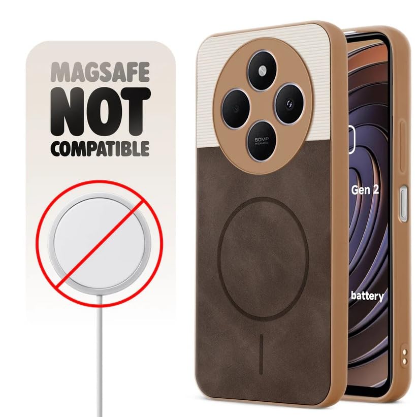 Image of Bintage CASE Mac Safe Design Hard Light Weight Back Case | Soft Border Camera Protect | Dual PU Leather Finish Back Cover Compatible for Mi Redmi A4 5G - White & Cherry Brown