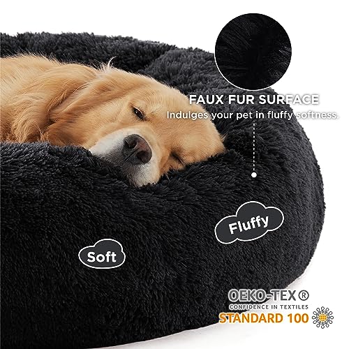 Image of Bedsure Calming Dog Bed for Extra Large Dogs - Donut Washable Large Pet Bed, 45 inches Anti-Slip Round Fluffy Plush Faux Fur Dog Bed, Fits up to 120 lbs Pets, Black