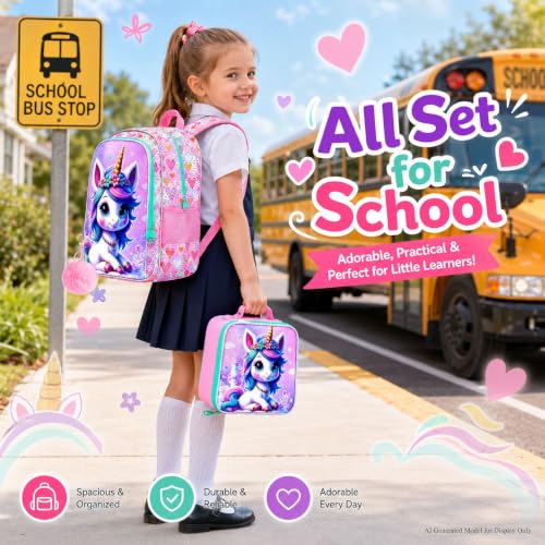 Image of CCJPX 16 inch Unicorn Backpack for Girls, 3Pcs Kids Bookbag with Lunch Box, Water Resistant Elementary School Bag for Kindergarten Preschool Toddler (Pink)