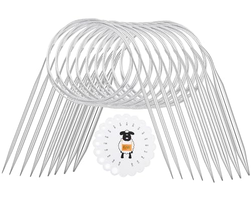 Coopay Edelstahl Rundstricknadeln - 9 Stück Set mit Nadellehre Metall Rundstricknadeln 2 0-6 0mm für Pullover Schal Decke oder Großes Projekt