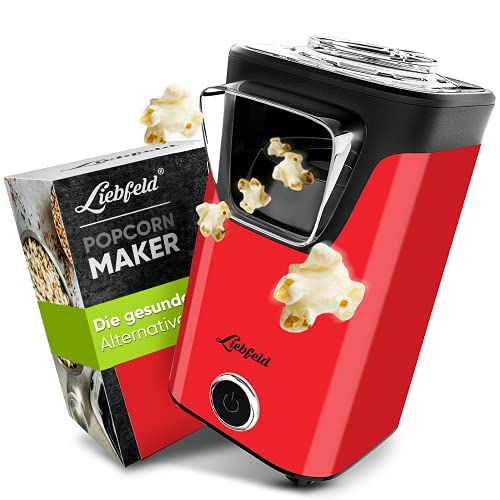 Liebfeld Popcornmaschine - Heißluft Popcorn Maker ohne Fett & Öl - Retro Küchen Gadget für Pop Mais mit Zucker, Salz - Cooler Snack Automat (Rot)