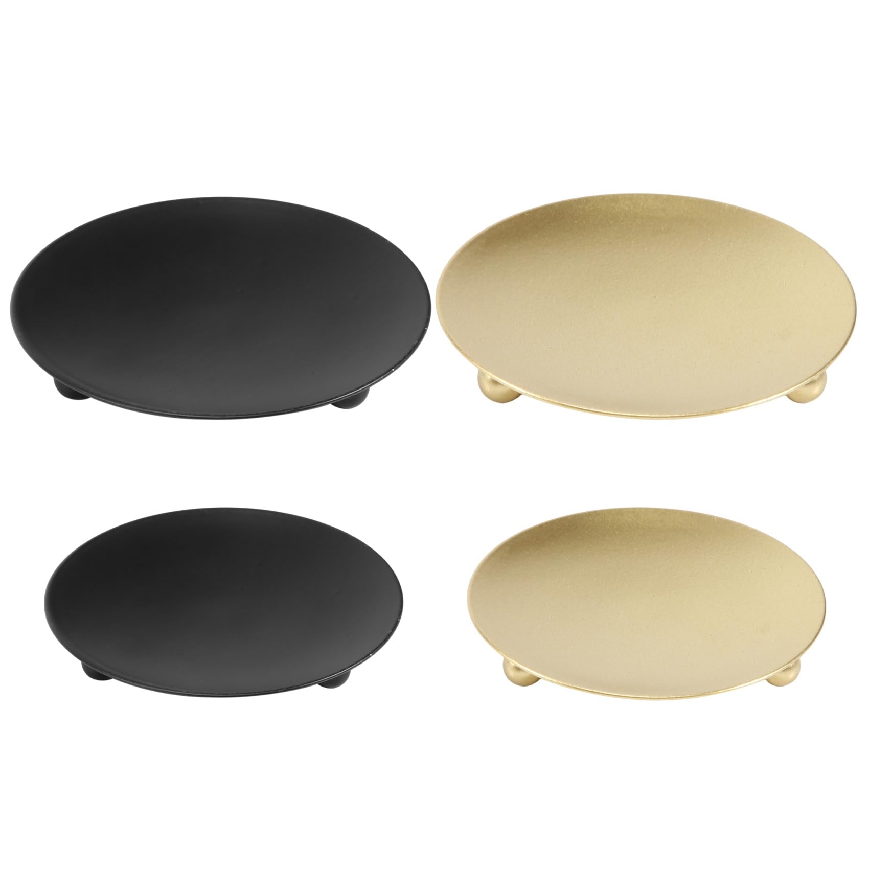 SCHNRR 4 Pack Iron Plate Candle Holder, Pillar Candlestick Holders,for LED & Wax Candles,Incense Cones,Spa,Weddings(Gold+Black)
