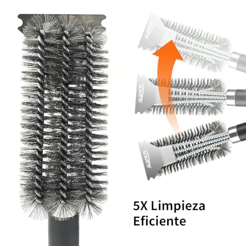 Miniatura 5 de Auxhcyl Cepillo Barbacoa Inoxidable, 3-In-1 Cepillo Para Parrilla Con Raspador, 45.5cm Largo Pp Aislamiento Térmico Mango Cepillo Barbacoa De Limpieza Para Parrilla De Gas Y Parrilla De Carbón