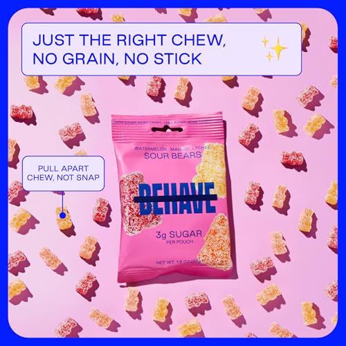 BEHAVE Low Sugar Gummy Candy (Sour Bears 6-Pack) | Keto, Diabetic Friendly, High Fiber, Gluten-Free & Non-GMO