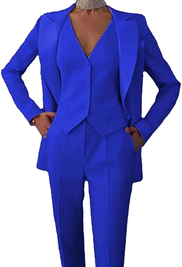 Leader of the Beauty Women's 3-Piece Office Lady Suit - Blazer, Vest, Pants in Royal Blue