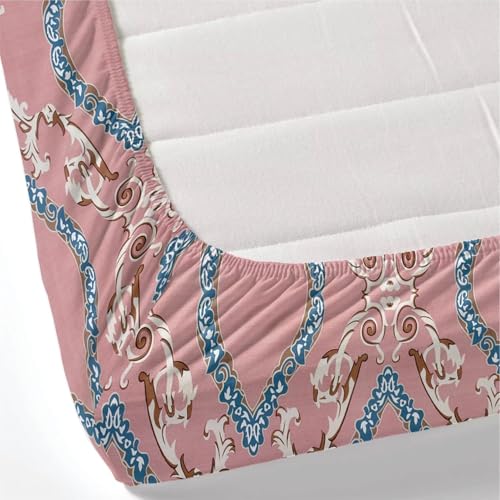 Image of King Size Fitted Bedsheet for Double Bed | 300 TC Cotton Feel Microfiber | All Around Elastic with 2 Frill Pillow Covers | Soft & Durable | (PinkEkaFrill, Fitted - 72 x 78 Inch King)