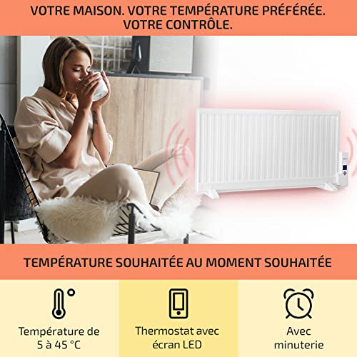 oneconcept mobile radiateur à bain d'huile fixation murale, faible consommation d'energie et silencieux, 1000w, avec thermostat, tactile, chauffage d'appoint electrique