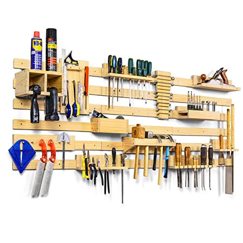 Wooden French Cleat Garage Organization, Power Tool Storage Organizer, Wall Mount DIY Tool Organizer Tool Rack, Hanging Screwdriver Rack Organization for Home, Workshop, Workbench, Easy to Install