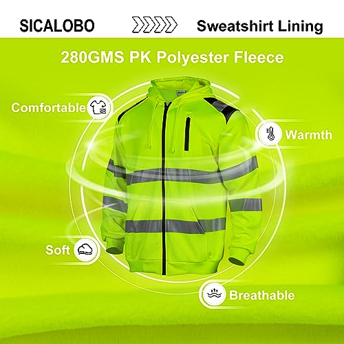 Men's High Visibility Safety Sweatshirt,ANSI Class 3 Zipper Reflective Work Hoodie,Hi Vis Hooded Pullover Workwear4
