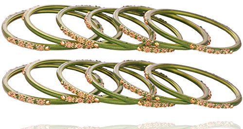Image of NMII Glass and Studded with Zircon Gemstone or Beads Glossy Finished Bangle set for Women and Girls