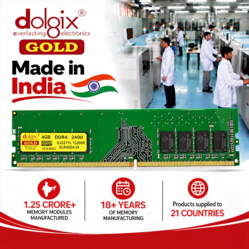 Image of Dolgix Gold 4GB DDR4 RAM 2400MHz Desktop Memory CL-17 U-DIMM Long-DIMM PC4-19200 1Rx8 Single Rank 5-Year Warranty (Made in India)