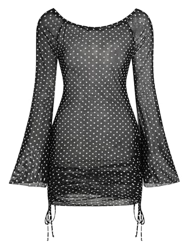 Image of ZAFUL Womens Swimsuit Cover Up Dress Off Shoulder Hollow Coverup Bathing Suit Mesh Swim Beach Dress
