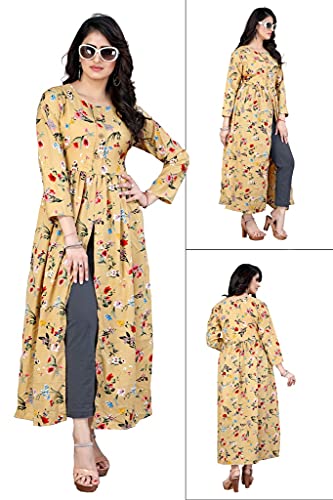 Image of H.E HAMZA ENTERPRISER Printed Crepe Material Brown Western Dress For Women