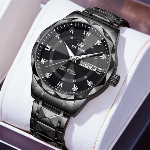 Image of OLEVS Watches for Men Luxury Diamond Casual Large Dial Watches Stainless Steel Waterproof Business Dress Analog Luminous Date Mens Watches