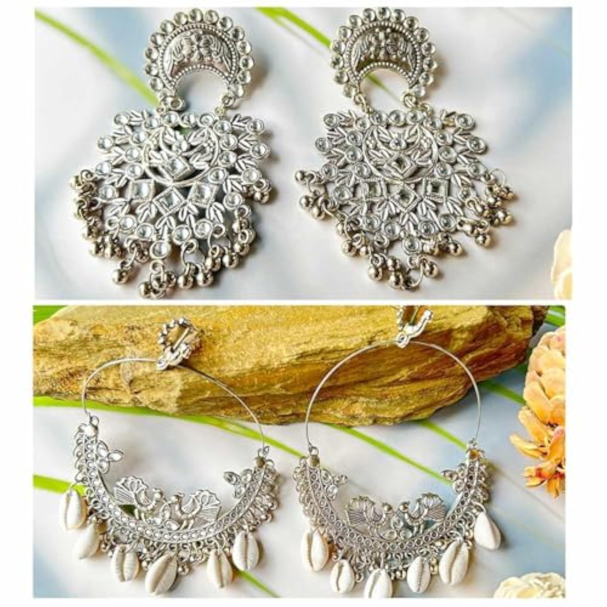 Plated Oxidised Dangling Earring Combo, Hypoallergenic Metal