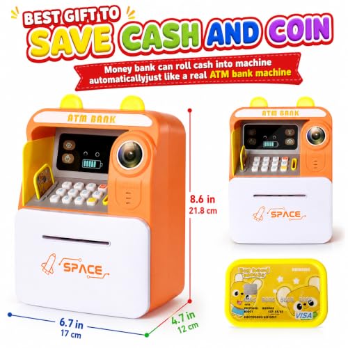 Image of Magicwand FACE Recognition Musical Money Safe Kids Piggy Savings Bank with Personal ATM Card【Pack of 1】【Orange】