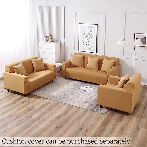 Image of HOKIPO Elastic Stretchable 4 Seater Sofa Cover, Sand Brown (AR-4280-E5)
