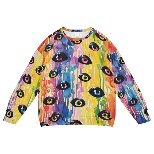 JUNZAN Halloween Scary Eyes Ball on Rainbow Little Boys Hoodie Sweatshirt Fleece Hoodies for Girls Party 4T