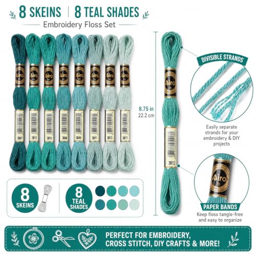 Image of FASHEWELRY 70 Yards Handmade Polyester Embroidery Floss Crewel Cross Stitch Threads 0.5mm 6-Ply Embroidery Thread Bulk for Beginners Adult DIY Sewing Knitting Supplies (Light Sea Green)