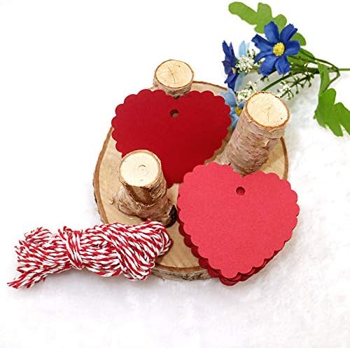 G2PLUS Heart Shaped Paper Gift Tags, 100 PCS Blank Favors Labels, 5.5x6 CM Paper Hang Tags with String for Wedding Party Supplies - Image 4