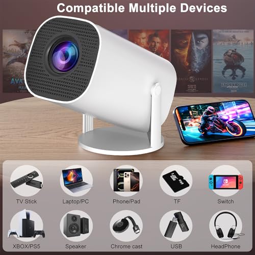 Mini Beamer, Smart Projektor Full HD 1080P, Klein Beamer Heimkino mit WiFi 6 und Bluetooth 5.2, Unterstützt Auto Trapezkorrektur 180° Drehbar Kompatibel mit HDMI/TV Stick/Memory Stick/Laptop – Bild 8