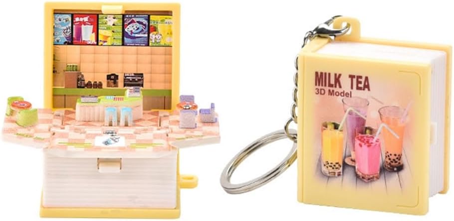3D Cat Folding Book Keychain Children Novelty Dinosaur Pendant Keychains Mini Fold Bomb Explosion Book Keyring Birthday, Tons of Milk Tea