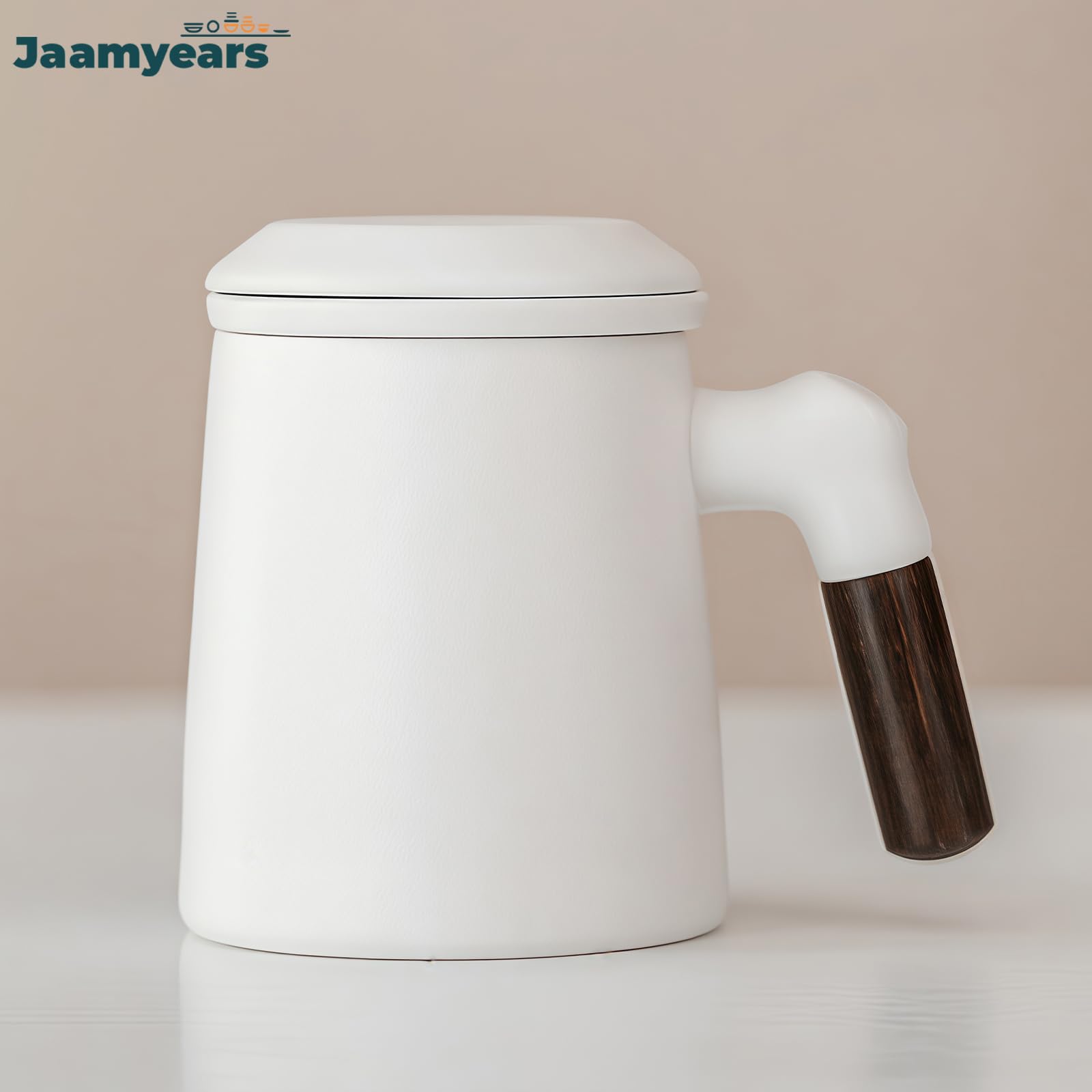 Taza de té con infusor y tapa, taza de café de cerámica con mango de madera, capacidad de 400 ml para té de hojas sueltas