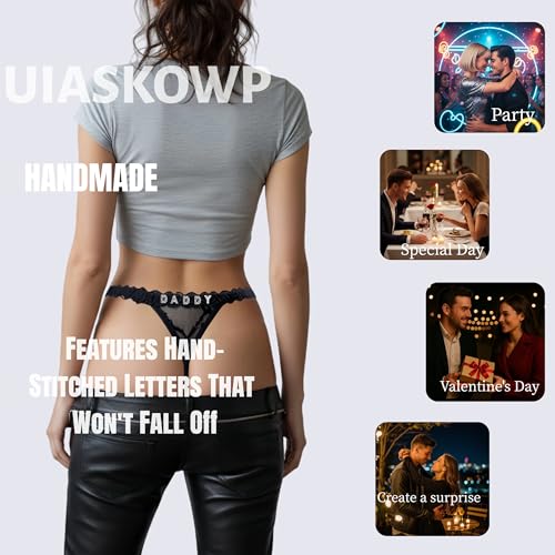 Image of UIASKOWP Personalized Thong With Special Word Funny Custom Underwear Thong Low Rise Sexy G-String for Women