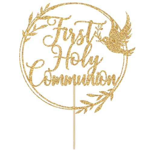 First Holy Communion Cake Topper Spanish Baptism Religious Christening Wedding Baby Shower 1st Birthday Party Decorations Gold Glitter