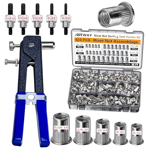 SAE Rivet Nut Tool 420pcs Imperial Carbon Steel Rivet Nut Tool Kit 5/16-181/4-2010-248-326-32 Suitable for Furnitur Automotive Marine and Industrial Applications (SAE Carbon Steel 420)