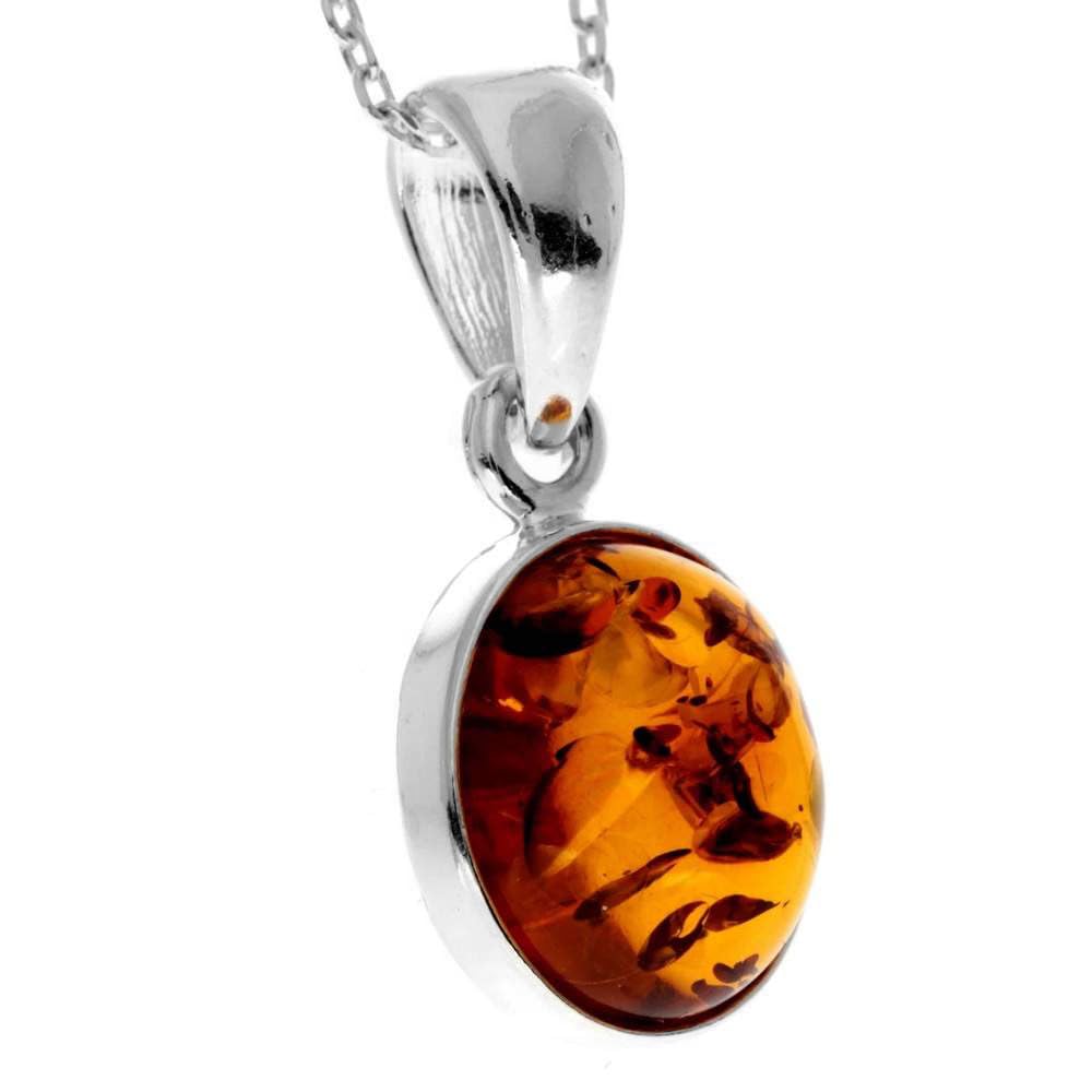 SilverAmber Jewellery Ciondolo classico in vera ambra baltica e argento sterling senza catena - 396, 2.4 x 1.1 cm, Argento sterling