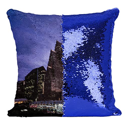 Coussin sequin bleu Houston Texas pour une décoration originale de salon