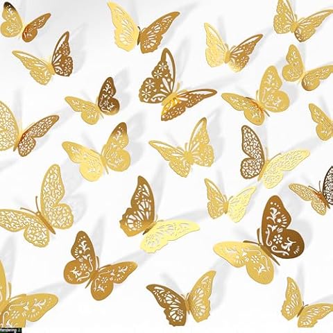 Crosize 48 Pcs Gold Butterfly Decorations, 4 Styles 3 Sizes, Butterfly Wall Decor, 3D Butterfly Party Decorations, Butterflies for Crafts, Bouquet, Cake Decorating, Flower Arrangements, Room Décor Cover