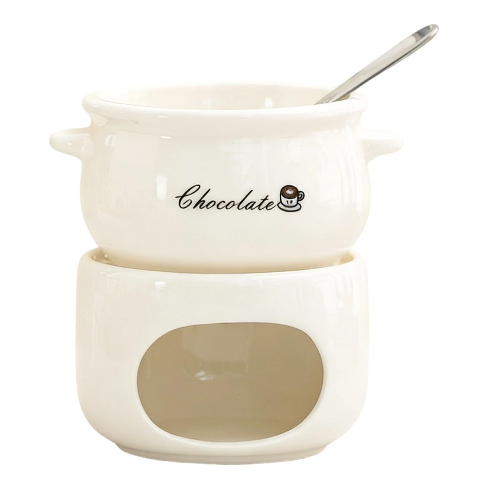 Kangnice Ceramic Melting Pots with Fork for Chocolate Cheese Butter Even Heat Distribution Fondue Mug Kitchenwares Earthenware Melting Oven