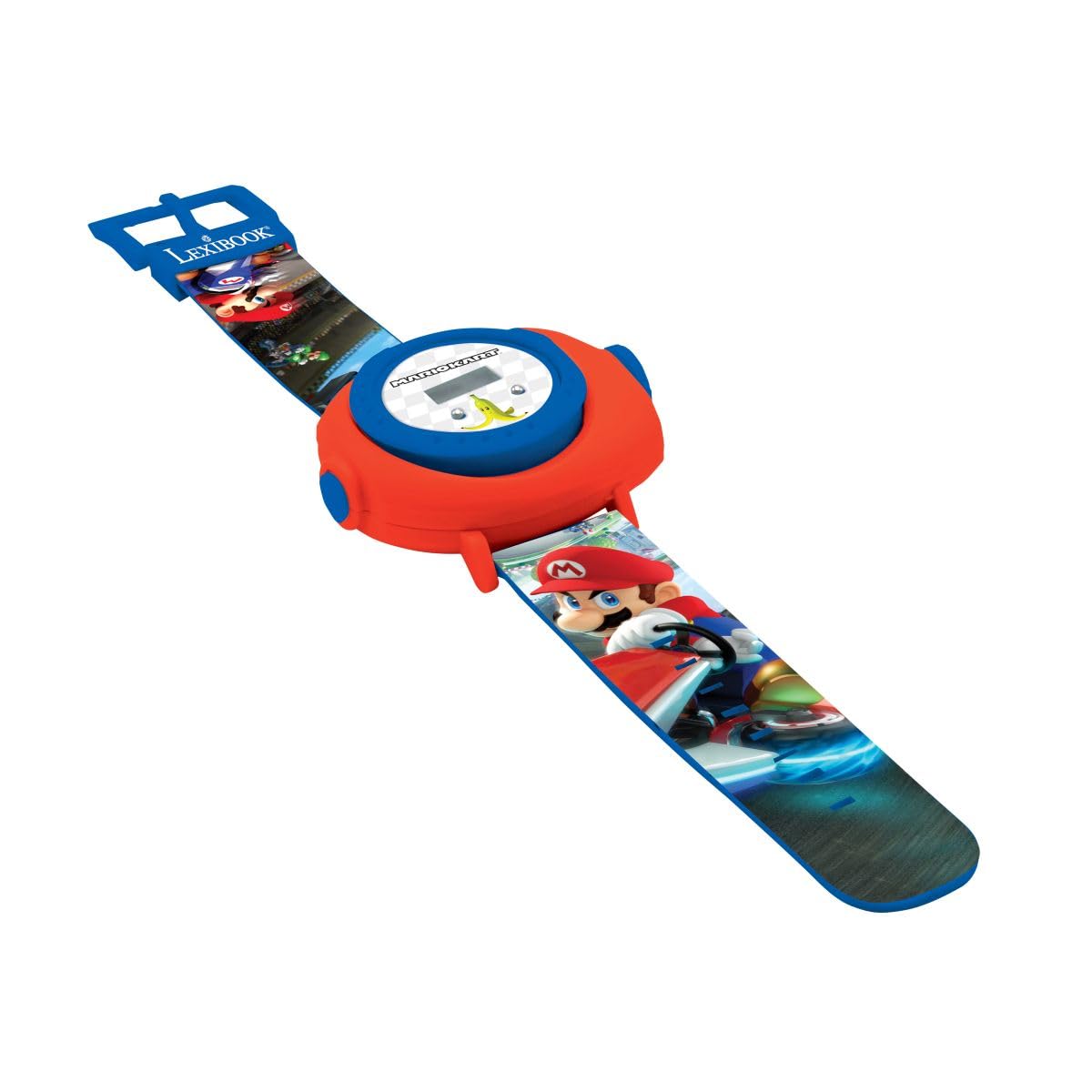 LEXIBOOK - Nintendo Mario Kart Reloj Correa Ajustable Pantalla Digital con 20 proyecciones de Mario Kart - para Niños - Rojo y Azul – DMW050NILXB