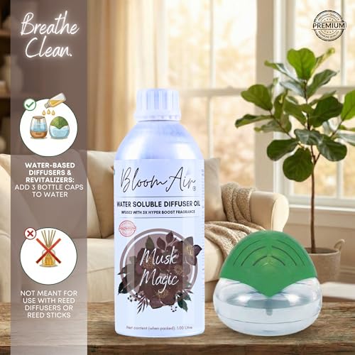 Image of Musk Magic Diffuser Oil for Home Fragrance, 1 Litre Refill, Water-Soluble, Strong & Long-Lasting Aroma Infused with 3X Hyper Boost Action for use in Home and Office