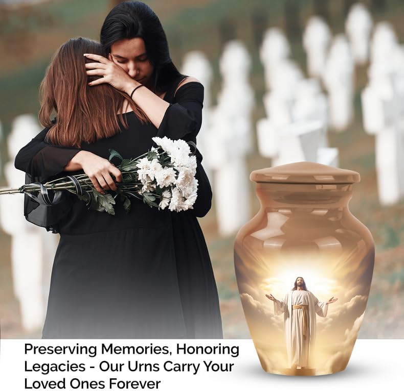 Jesus Christ in Front of the Holy Cross in Sky - Cremation Urns Small - Unique Urn - 3 Inch - Pack of 4 - Miniature Memorial Ash Urn - Tiny Remembrance Container - Adult Urns for Human Ashes Men