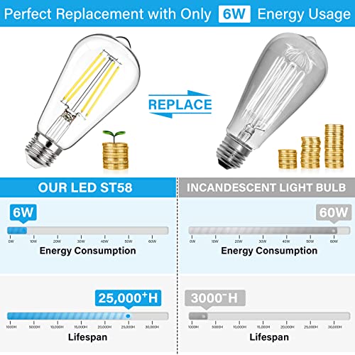 Maxvolador USNC-LED-DST58-0650-12 12-Pack Dimmable Vintage Led Edison Bulb 60W Equivalent, 6W 850Lumens Edison Light Bulbs 5000K thumb #2