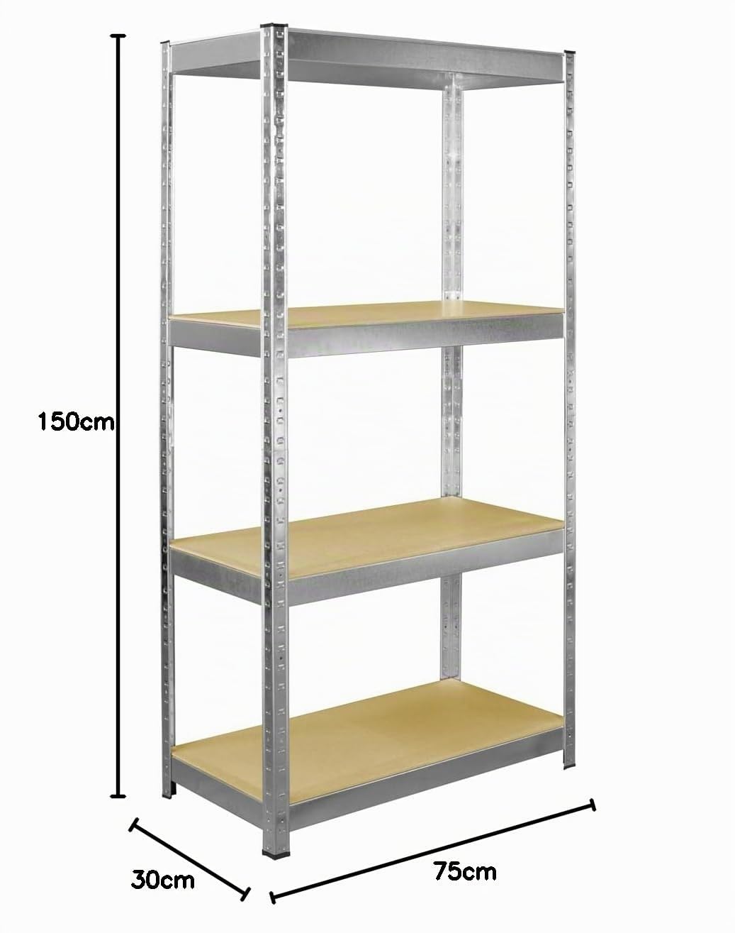 Schwerlastregal 30 cm tief - Regal 75 cm breit - Küchenregal stehend Höhe 150 cm - Steckregal metall kellerregal - Lagerregal metallböden - Standregal für das Abstellraum Ordnungssystem