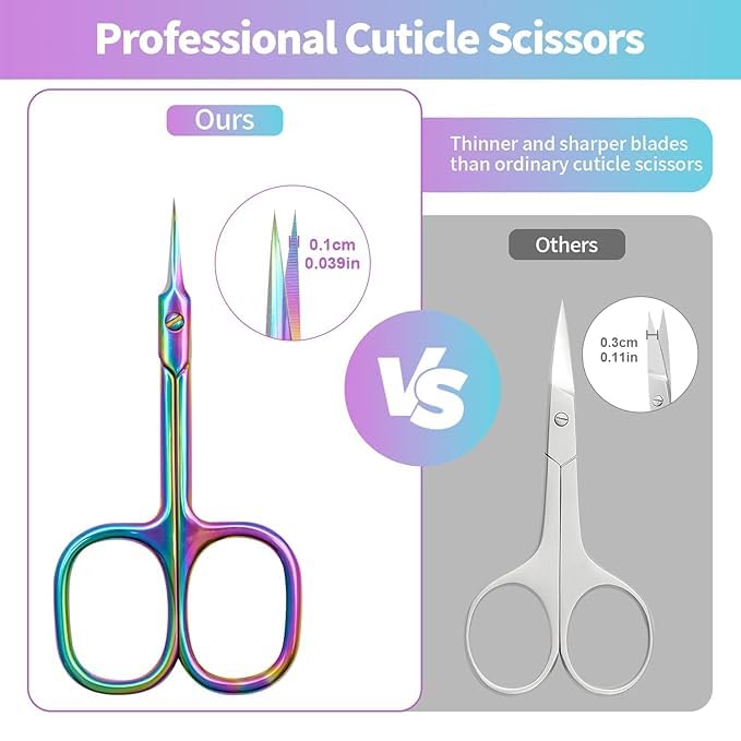 KIRA Cuticle Scissors Extra Fine Curved Blade, Professional Manicure Scissors, Multi-purpose Stainless Steel Small Scissors With Pointed Tip Beauty Grooming Kit (Multicolor) 2