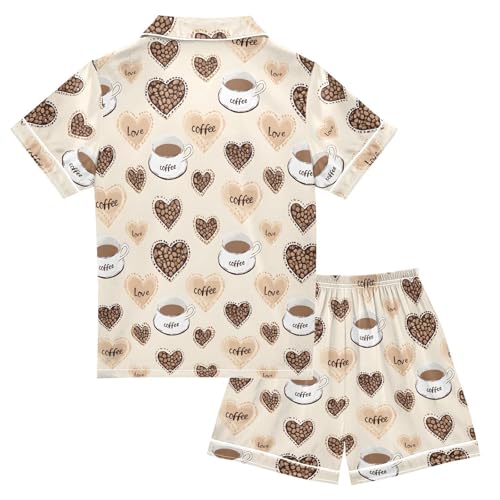Brown Coffee Cups Love Pajamas Set Summer Button Down Sleepwear Pjs Sets Comfy Loungewear2