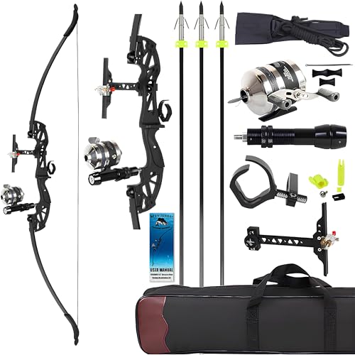 FENJANER Bowfishing Recurve Bow Kit - Takedown Ergonomic Design Recurve Bow Right Handed with Bowfishing Reel Set & Solid Fishing Arrows for Outdoor Fishing Shoot (30/40Lbs) (40 LB)