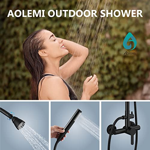 Kit de ducha exterior Aolemi con rociador manual, manija simple, acabado negro mate, ducha exterior con cabeza y rociador manual, manija expuesta, altura ajustable miniatura 4