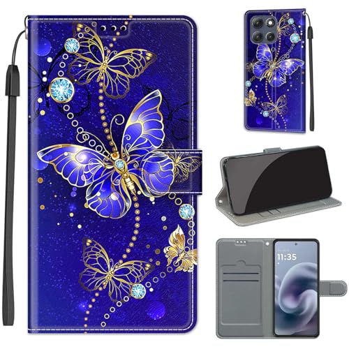 Étui en cuir pour Motorola Moto G86, l'élégance du motif papillon bleu