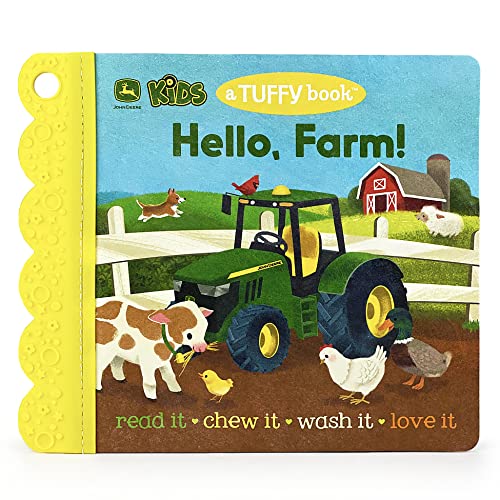Image of Tuffy John Deere Kids Hello, Farm! - Washable, Chewable, Unrippable Pages With Hole For Stroller Or Toy Ring, Teether Tough (A Tuffy Book)